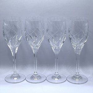 Set of 4 Mikasa Olympus Clear Crystal Cut Swirl Wine Glasses Tulip Shape 8.2 in